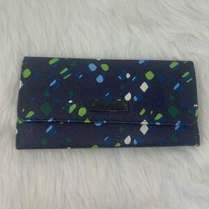 Vera Bradley Ink Spots Navy Blue Green Trifold Wallet